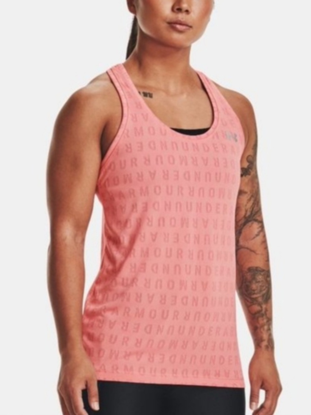 Under Armour Coral Pink Jacquard Velocity Racerback Tank, Size Lg